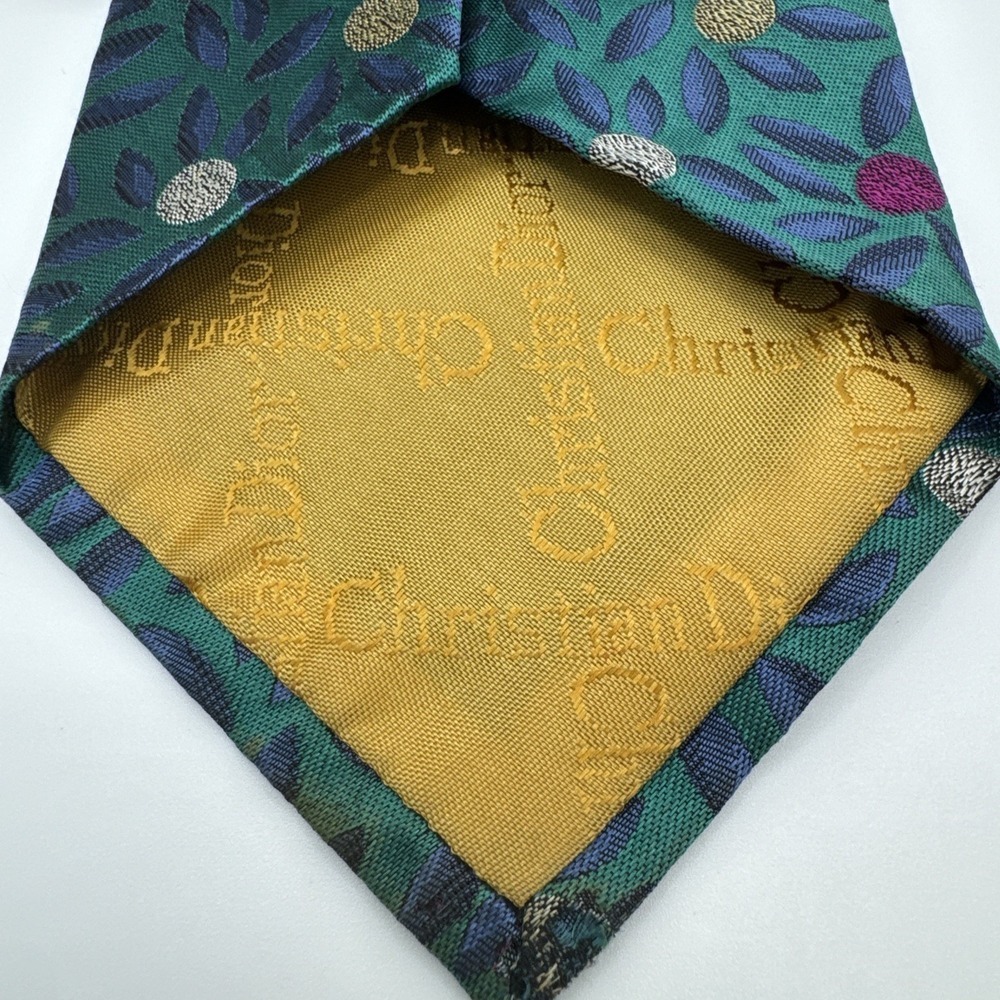 Christian Dior Tie Green Blue Silk Floral Made in USA Fabric Woven 3.25 Wide‎ - Picture 3 of 5